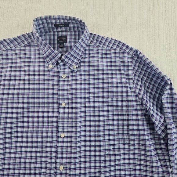 Dockers Battery Street Shirt Men XXL Blue Check Oxford Classic Fit Stretch EUC - Picture 6 of 15